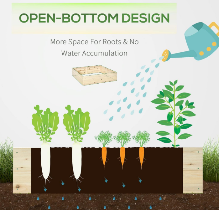 Outsunny Wooden Raised Garden Bed Kit, Elevated Planter Box with Bed Liner for Backyard, Patio to Grow Vegetables, Herbs, and Flowers, 4' x 4' x 12"
