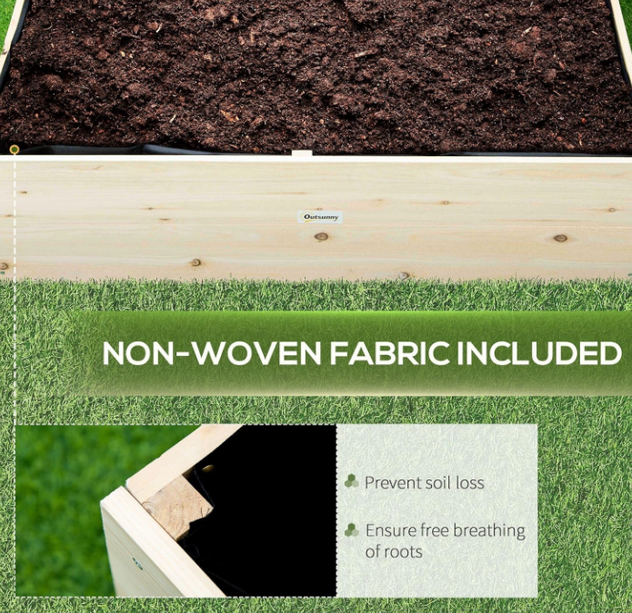 Outsunny Wooden Raised Garden Bed Kit, Elevated Planter Box with Bed Liner for Backyard, Patio to Grow Vegetables, Herbs, and Flowers, 4' x 4' x 12"