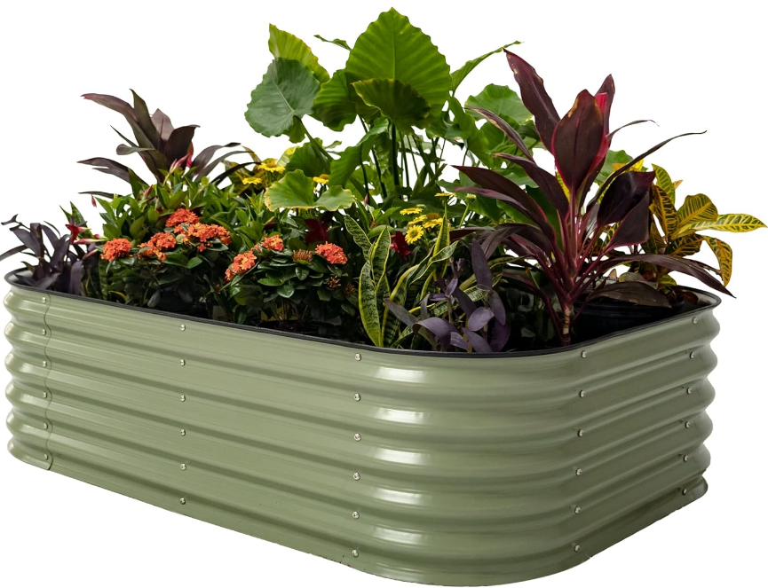 garden Raised Garden Bed Kits, 17" Tall 6 in 1 Modular Metal Raised Planter Bed for Vegetables Flowers Patio Ground Planter Box-Olive Green