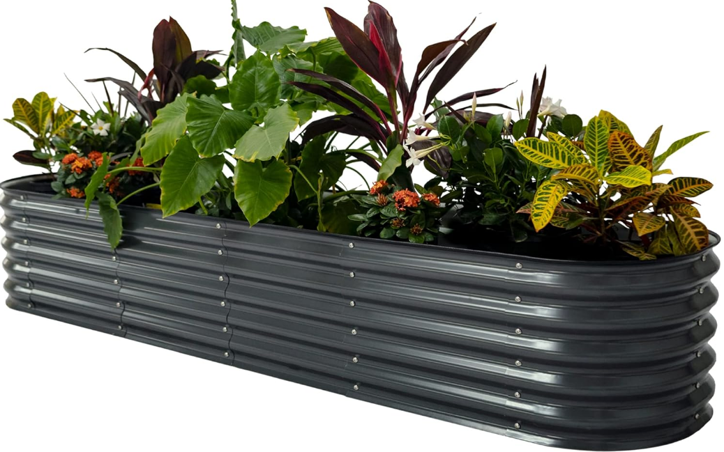 Vego garden Raised Garden Bed Kits, 17" Tall 9 in 1 8ft X 2ft Metal Raised Planter Bed for Vegetables Flowers Ground Planter Box-Modern Gray