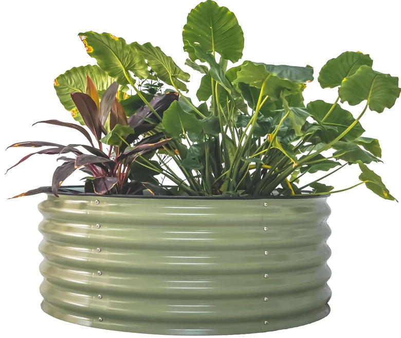 Vego garden 17" Tall 42" Round Raised Garden Bed Metal Raised Bed Planter Box for Vegetables Flowers Patio, Olive Green
