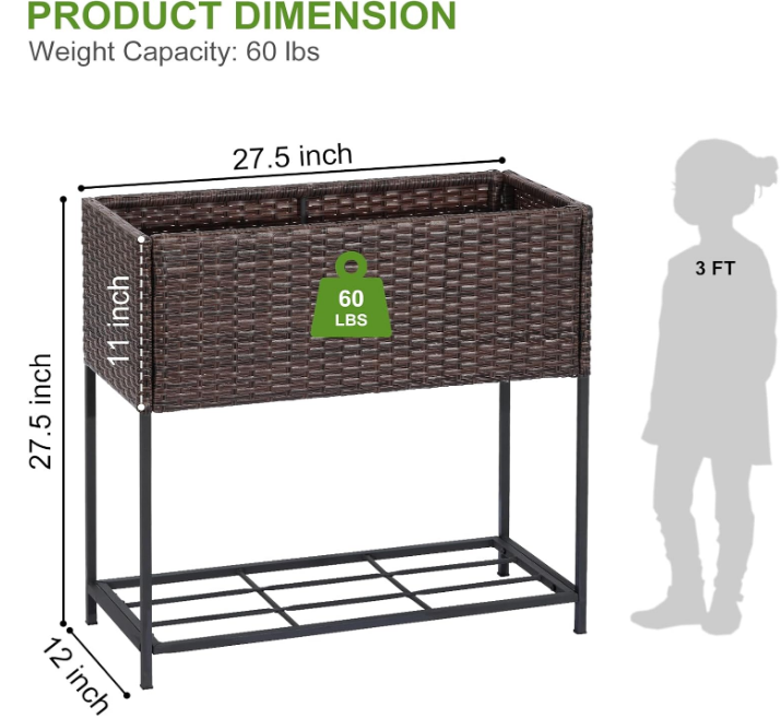 Raised Garden Beds Outdoor with Legs Handmade Wicker Planter Box with Removable Liner & Storage Shelf Elevated Garden Bed for Vegetable Flower Herb - Brown