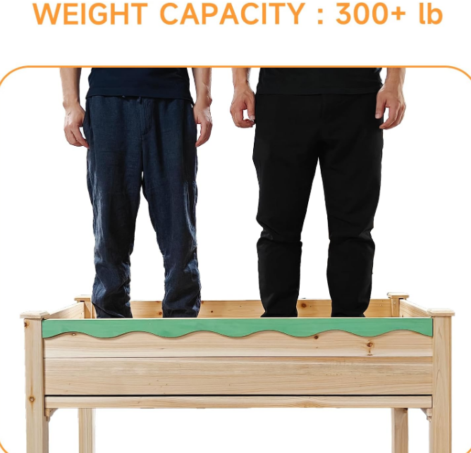 48x24x30in Raised Garden Bed, Elevated Wood Planter Box w/Storage Shelf, Protective Liner- Natural