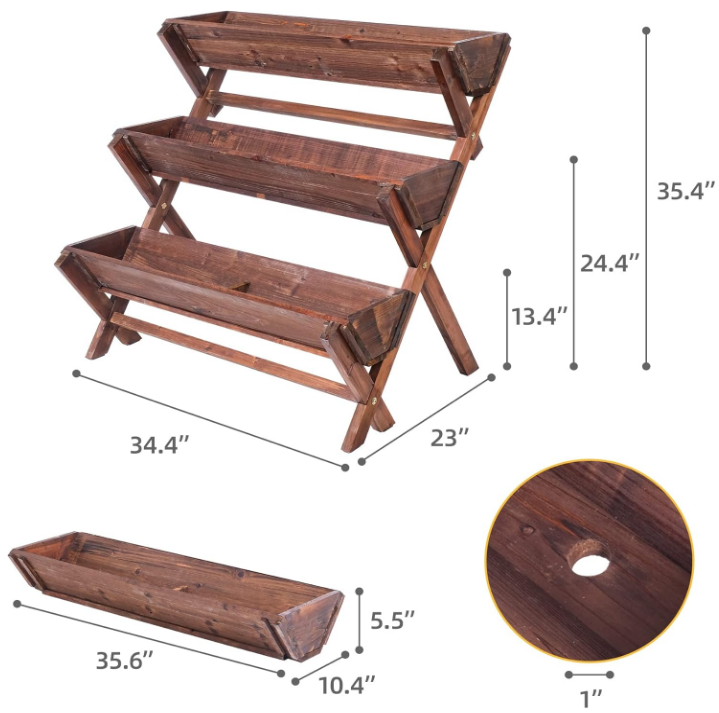Vertical Raised Garden Bed, Freestanding Elevated Garden Planters with Drain Holes, 3 Tier Wooden Planter Box Container for Vegetables Flower Herb Outdoor Indoor Gardening