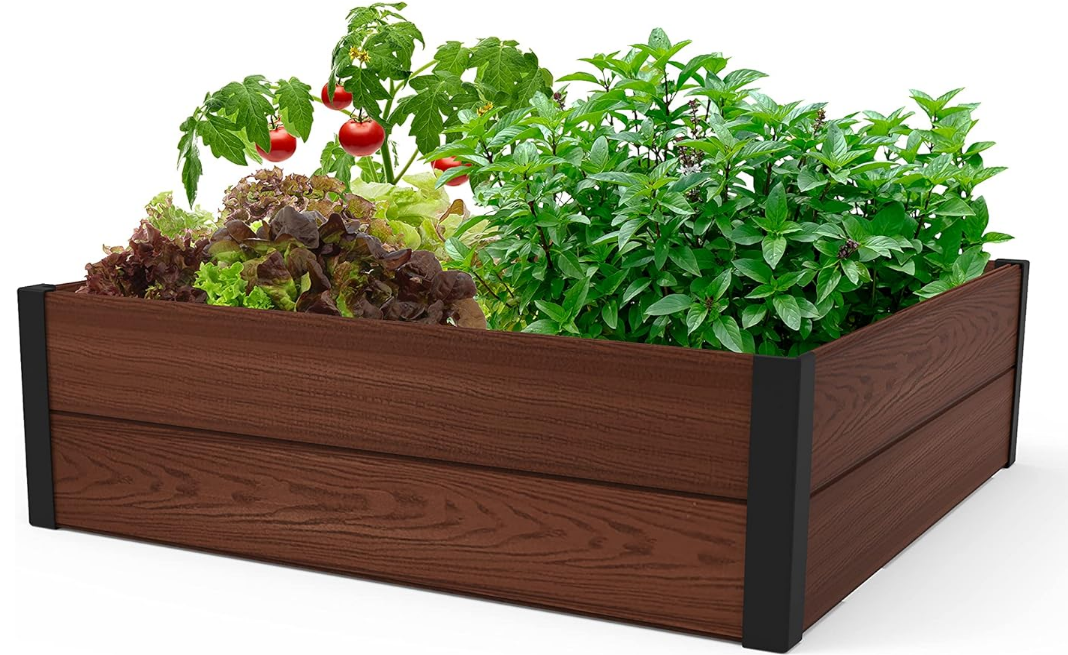 48" X 48" inches Wood Look Raised Garden Bed, Durable Outdoor Herb Garden Planter for Vegetables, Flowers, and Succulents, Brown
