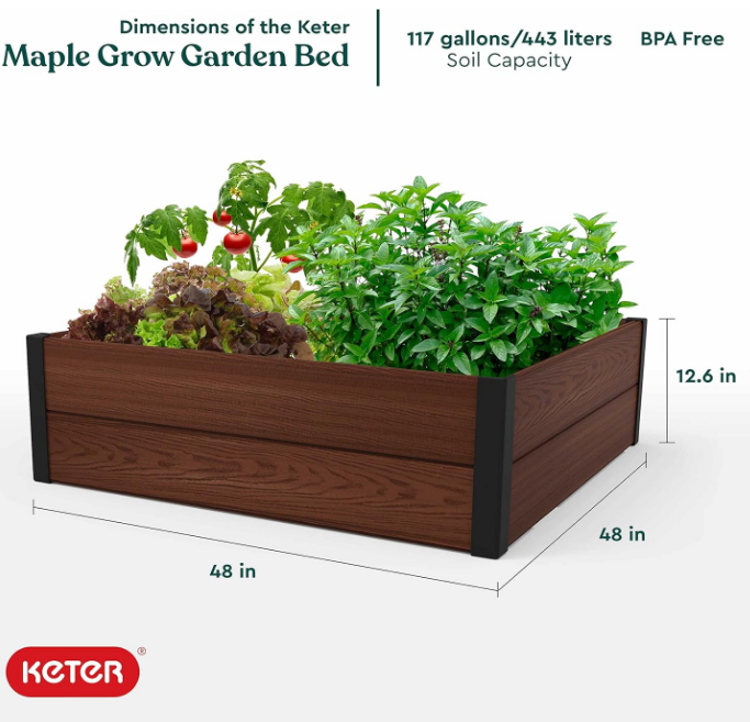 48" X 48" inches Wood Look Raised Garden Bed, Durable Outdoor Herb Garden Planter for Vegetables, Flowers, and Succulents, Brown
