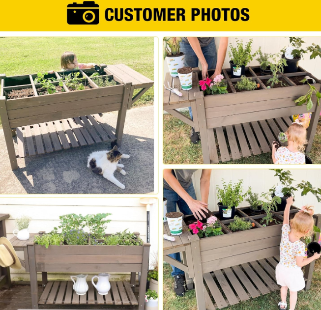 52.7x22x30in Raised Garden Bed, Elevated Wood Planter Box Stand for Outdoor Gardening, Liner Included, 230lbs Capacity