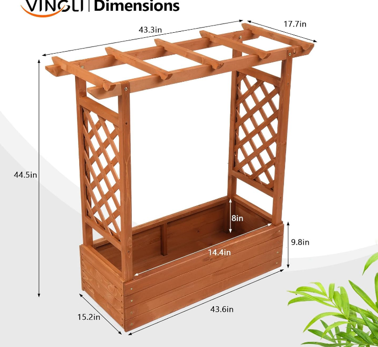 Raised Garden Bed with Trellis & Hanging Roof, Wooden Garden Bed, Outdoor Planter Box for Yard, Garden, Balcony