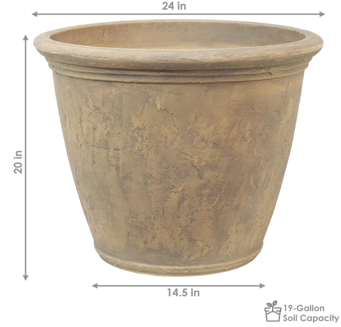 Anjelica 24" Double-Walled Polyresin Outdoor Planter with UV-Resistant Beige Finish - Set of 2