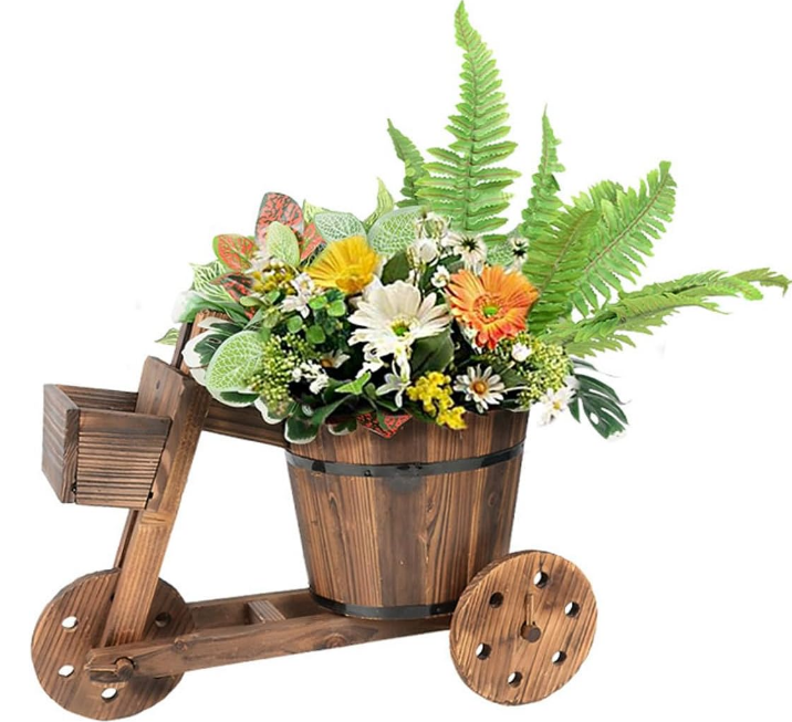 Wooden Tricycle Flower Pot Used for Indoor and Outdoor Sowing of Flower Plants Country Solid Wooden Bucket Flowerpot Courtyard and Garden Multi-Functional Home Decor (M)