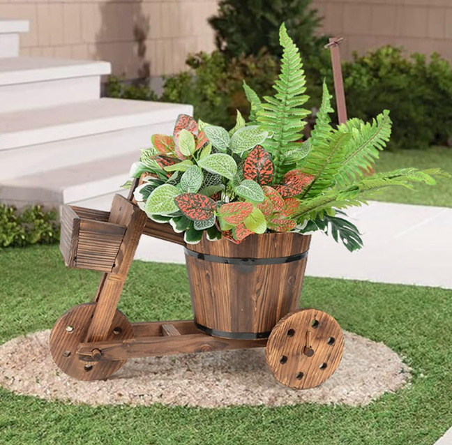Wooden Tricycle Flower Pot Used for Indoor and Outdoor Sowing of Flower Plants Country Solid Wooden Bucket Flowerpot Courtyard and Garden Multi-Functional Home Decor (M)