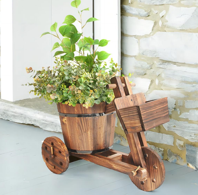 Wooden Tricycle Flower Pot Used for Indoor and Outdoor Sowing of Flower Plants Country Solid Wooden Bucket Flowerpot Courtyard and Garden Multi-Functional Home Decor (M)