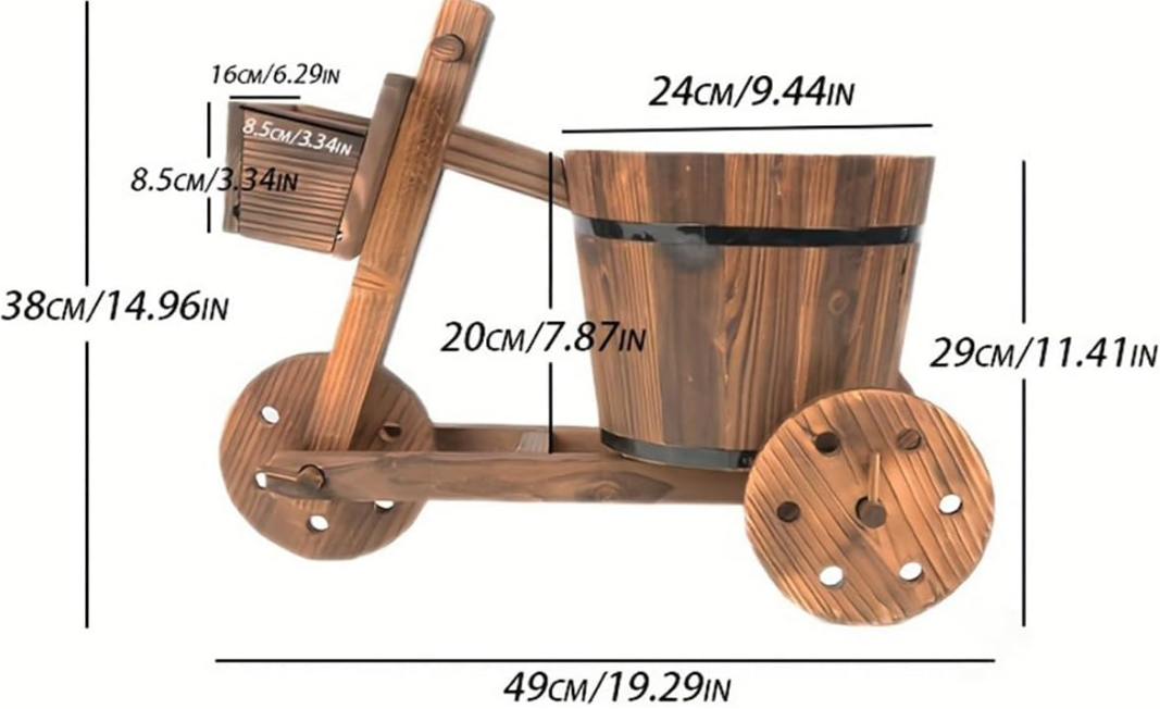 Wooden Tricycle Flower Pot Used for Indoor and Outdoor Sowing of Flower Plants Country Solid Wooden Bucket Flowerpot Courtyard and Garden Multi-Functional Home Decor (M)