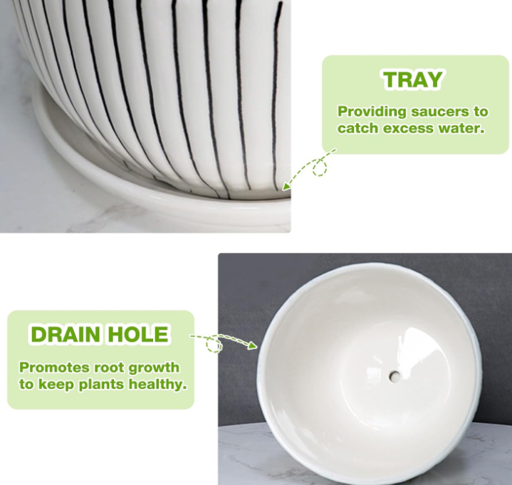 Ceramic Plant Pots Set of 3, 6.75/5.6/4.2 inch Planters with Drainage Holes and Saucer, Flower Pots Outdoor Indoor, Modern Decorative Planters for House Plants Garden Planters Succulent Pots