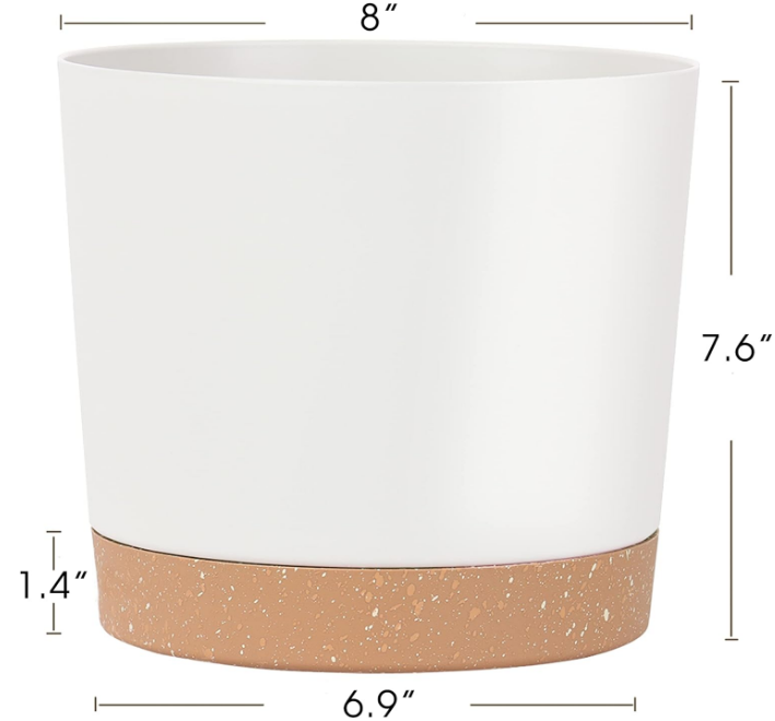 2 Pack 8 Inch Planters for Indoor Plants, Plastic Flower Pots Plant Pots Indoor with Drainage Saucer for Outdoor Garden Home Plant, White 8”