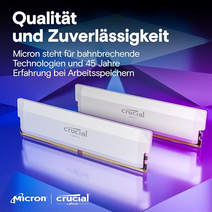 Crucial Pro DDR5 RAM 32GB Kit (2x16GB) 6000MHz CL36, Overclocking Gaming, Intel XMP 3.0 / AMD Expo, PC Computer Arbeitsspeicher 32GB DDR5, Weiß - CP2K16G60C36U5W