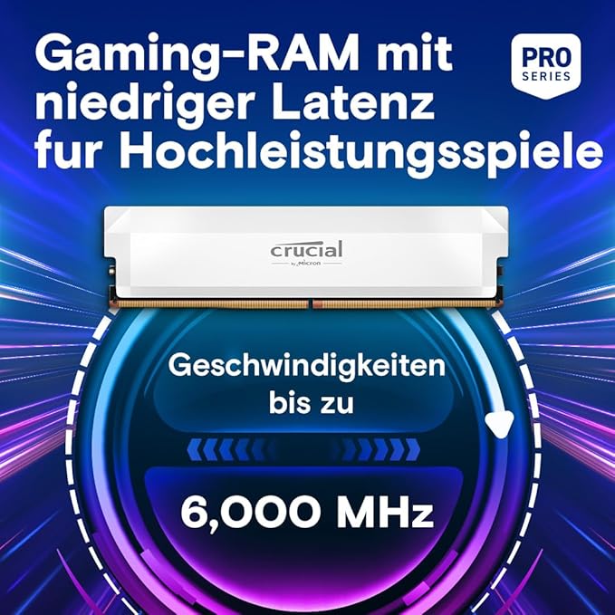 Crucial Pro DDR5 RAM 32GB Kit (2x16GB) 6000MHz CL36, Overclocking Gaming, Intel XMP 3.0 / AMD Expo, PC Computer Arbeitsspeicher 32GB DDR5, Weiß - CP2K16G60C36U5W