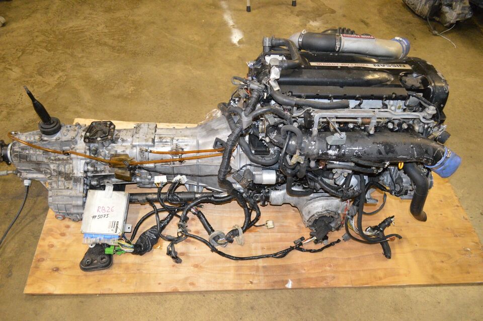 JDM NISSAN RB26 DETT R32 SKYLINE TWIN TURBO ENGINE 5-SP AWD TRANS, WIRING, ECU.