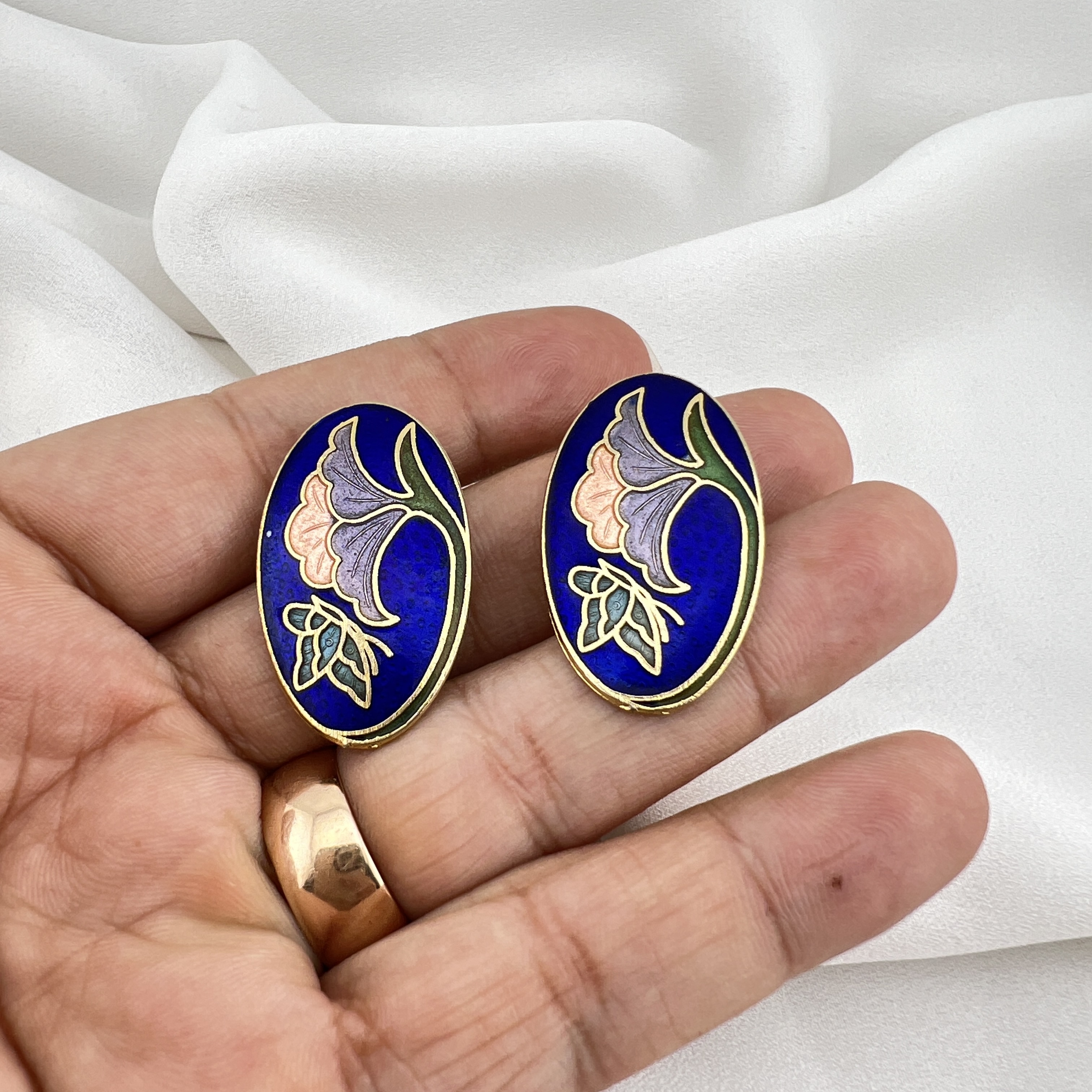 Vintažiniai Cloisonné auskarai – mėlyna elegancija