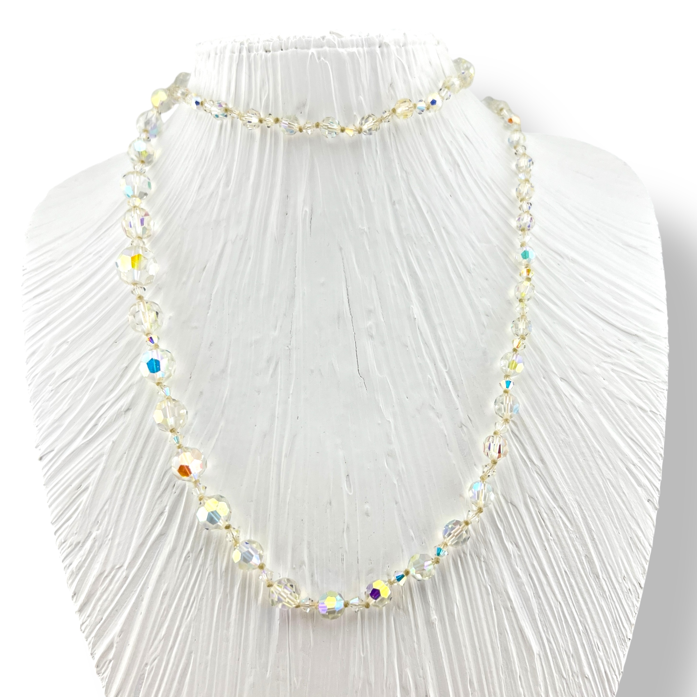 Ilgas vintažinis „Aurora Borealis“ kristalų vėrinys