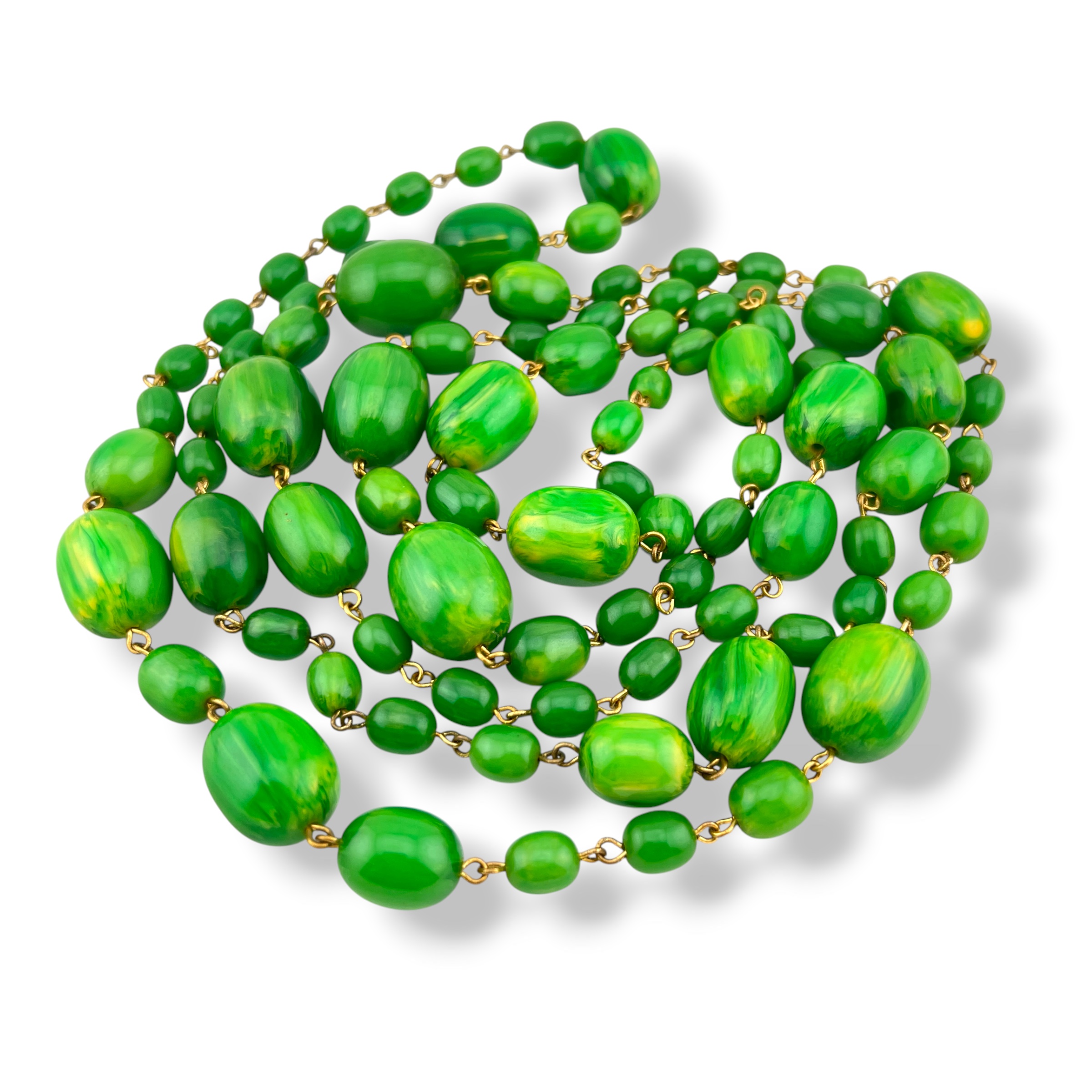 💚 Autentiškas vintažinis Art Deco BAKELITO vėrinys | kolekcinis (190 cm, 230 g)
