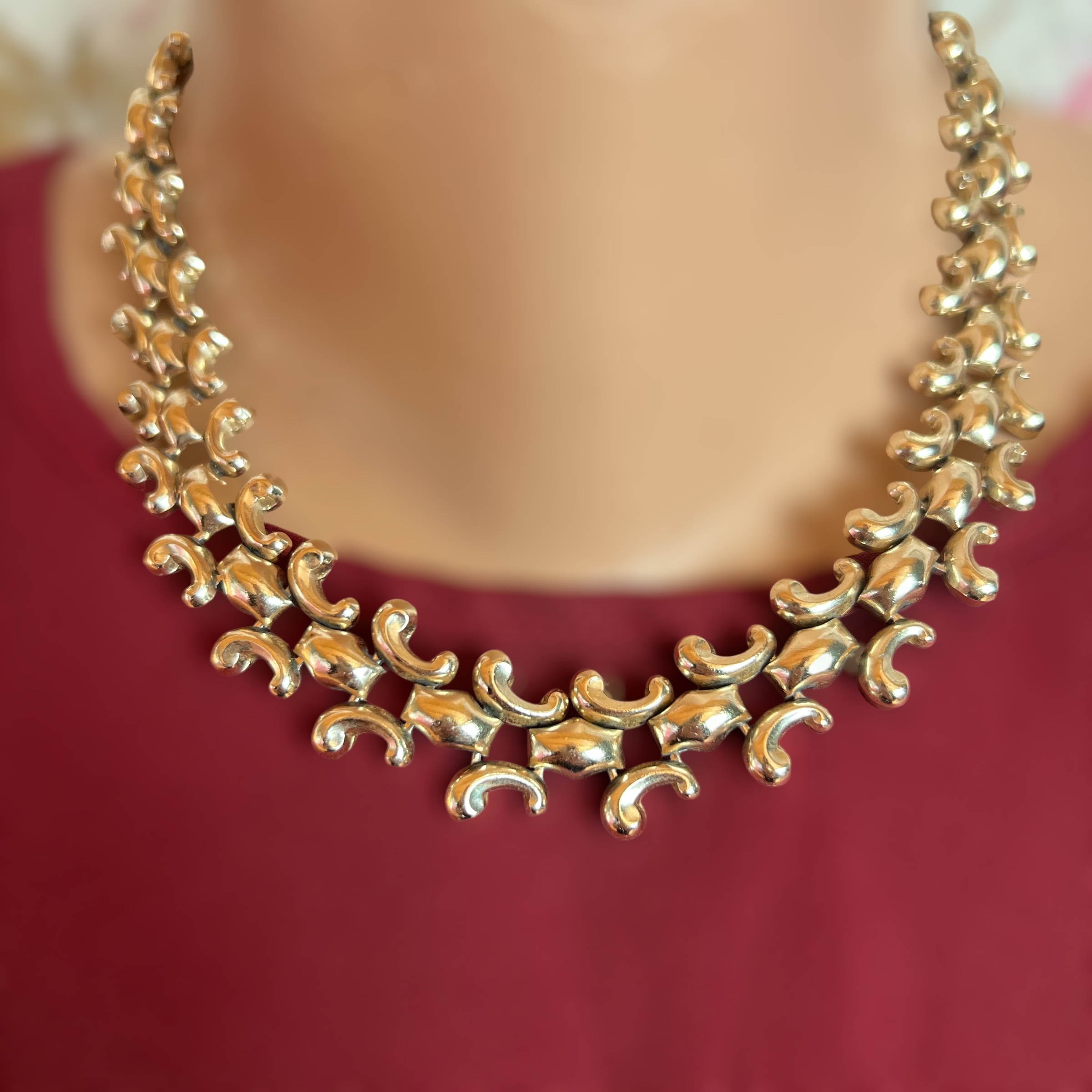 Vintažinis auksu dengtas choker tipo kaklo papuošalas