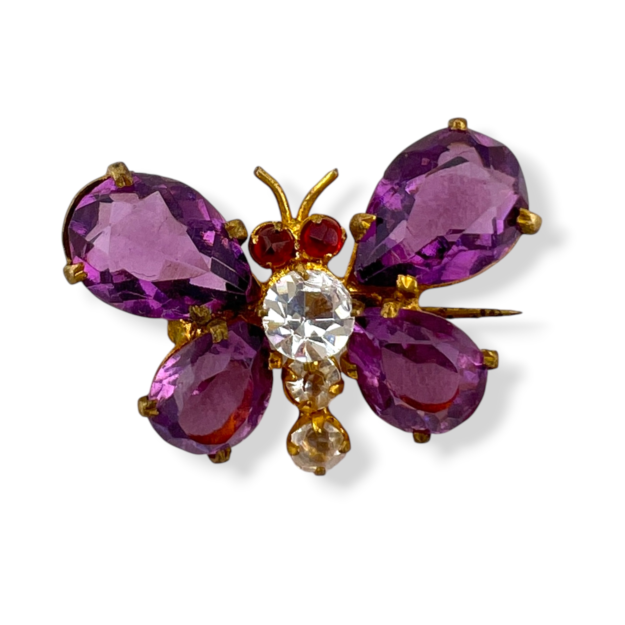 Vintažinė drugelio sagė – violetiniai kristalai (Victorian stiliaus)