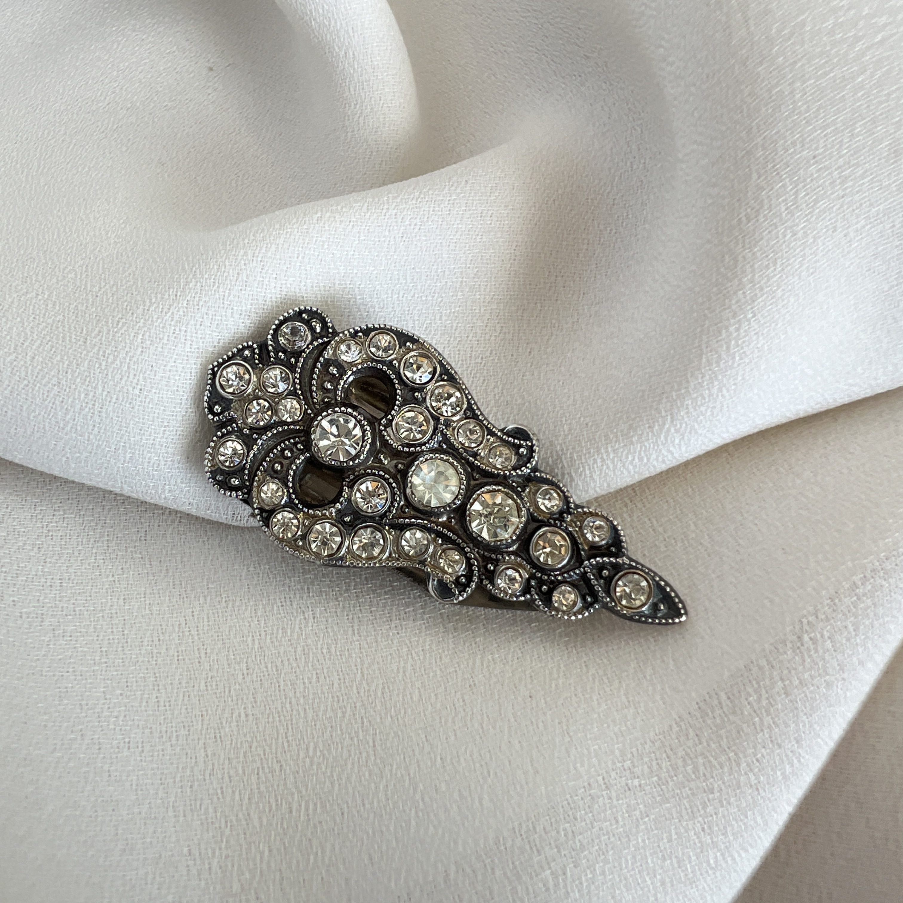 Vintažinis sidabrinis (925) Art Deco Dress Clip su kristalais