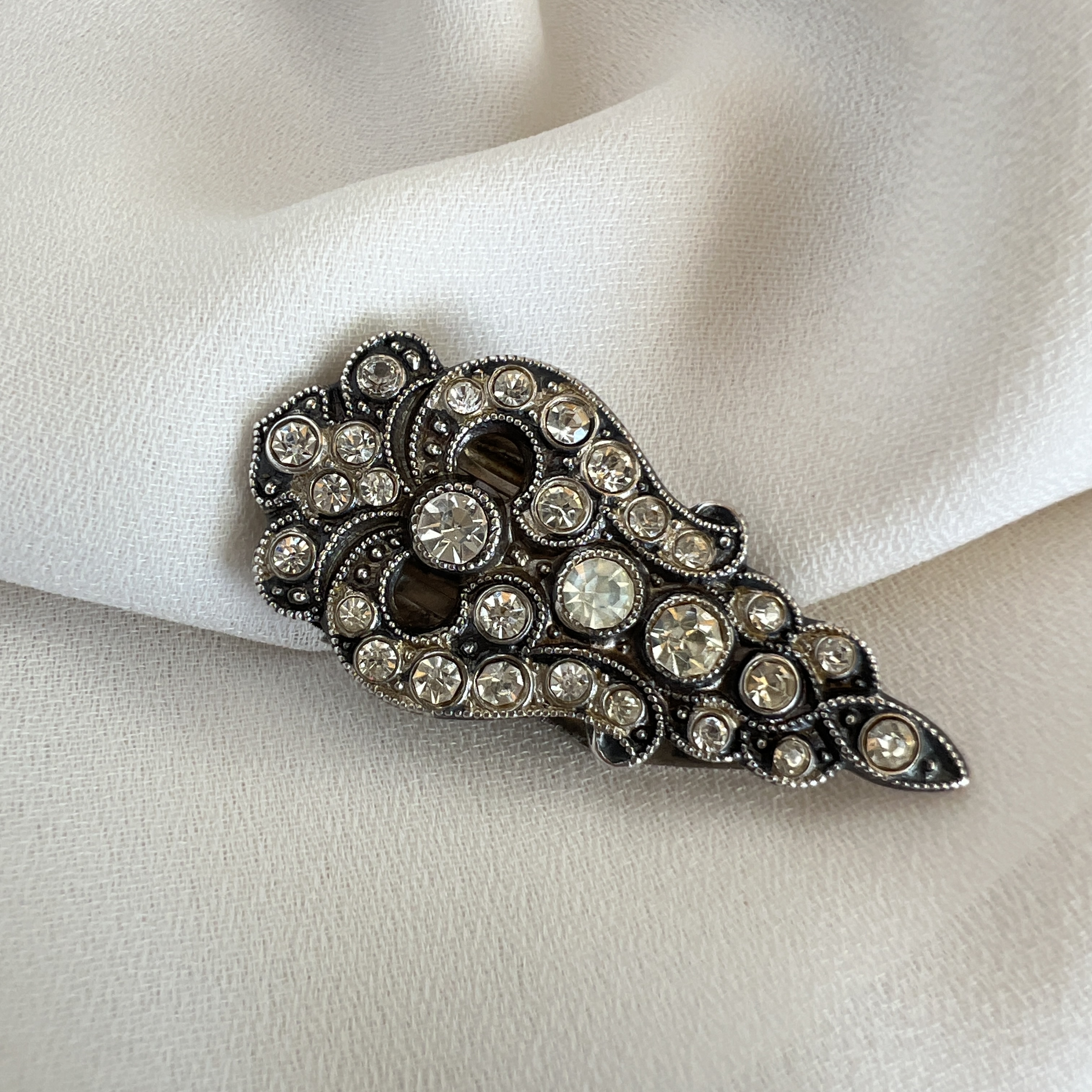 Vintažinis sidabrinis (925) Art Deco Dress Clip su kristalais