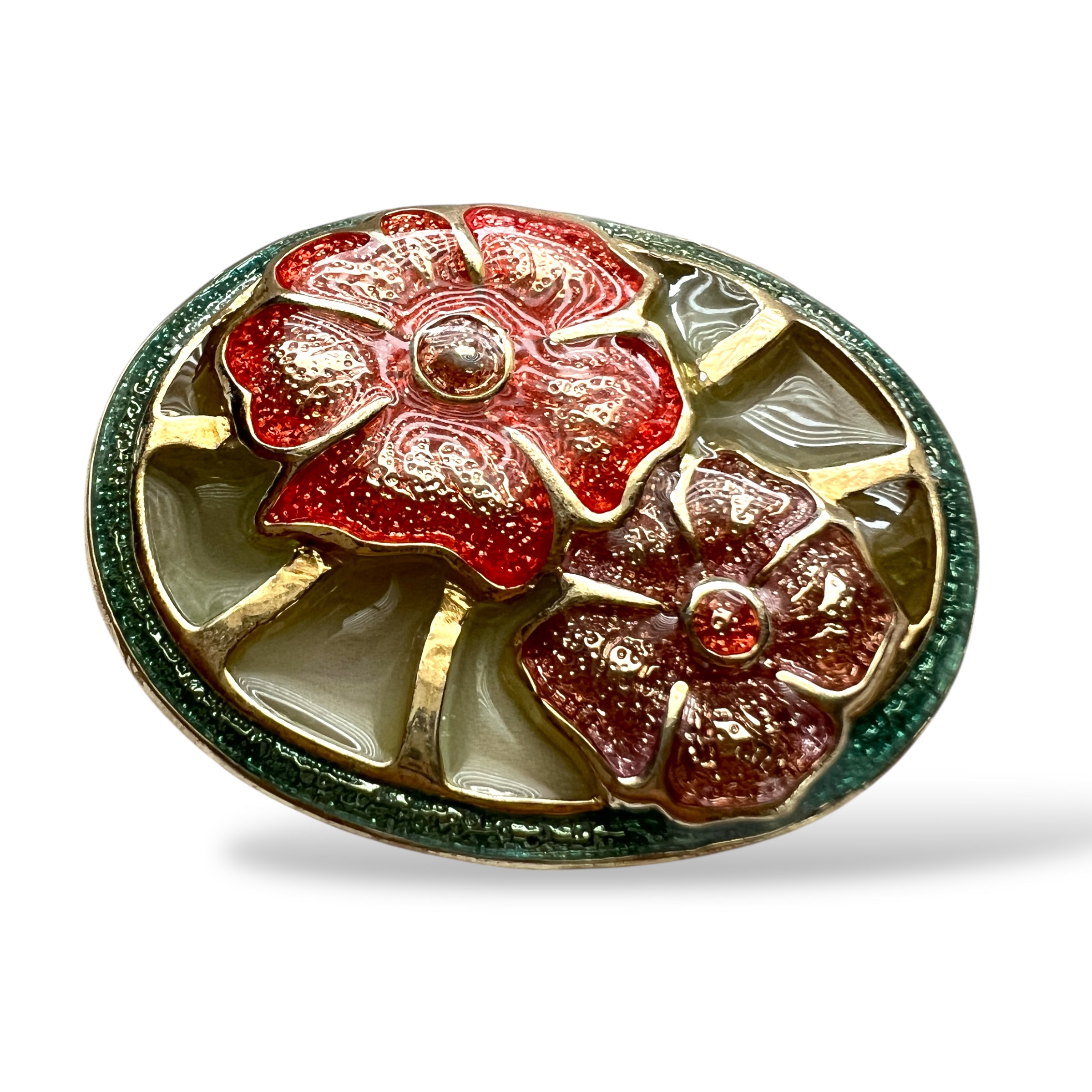 Vintažinė sagė su emaliuotomis gėlėmis (ovalinė)