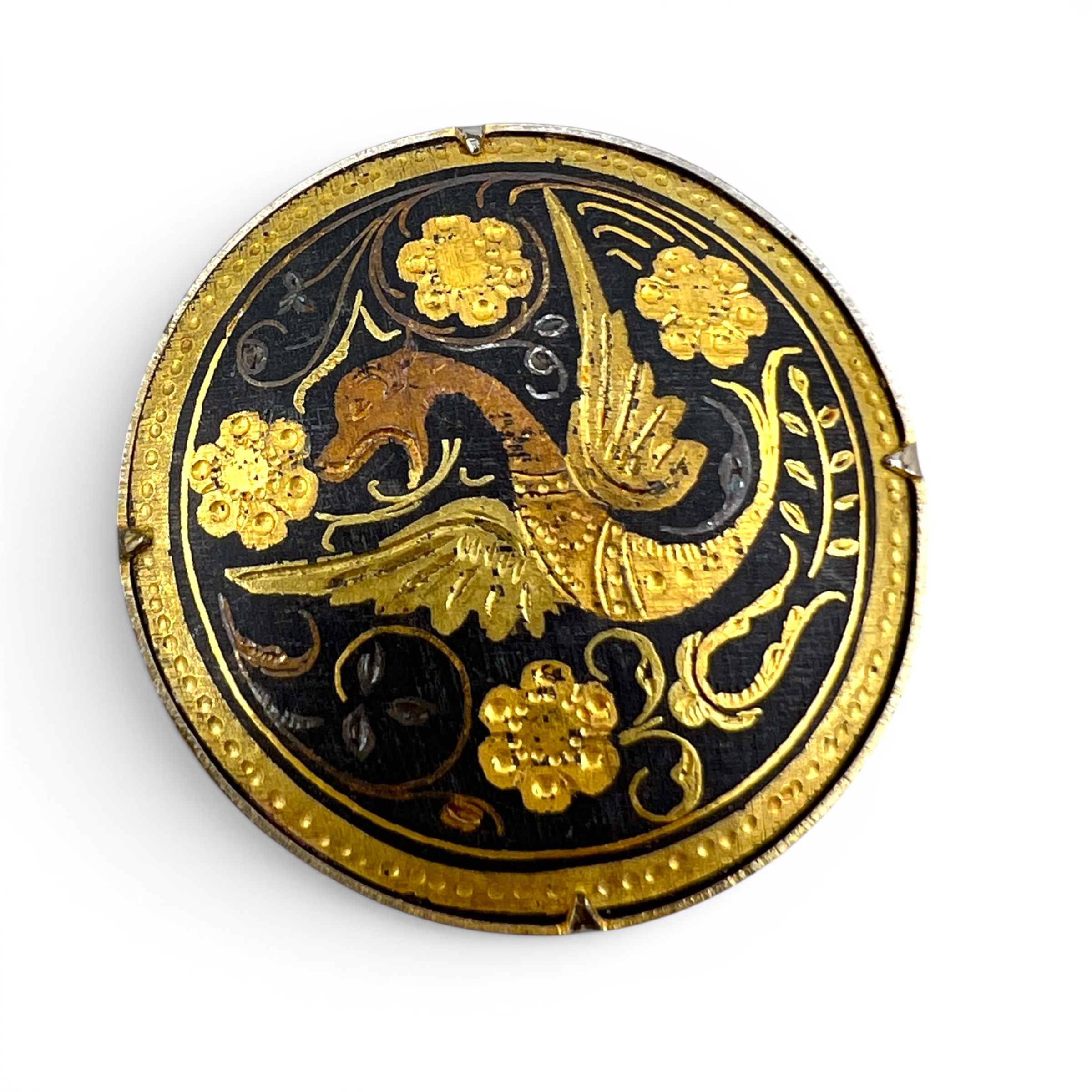 Vintažinė Damascene segė „Auksinis drakonas“