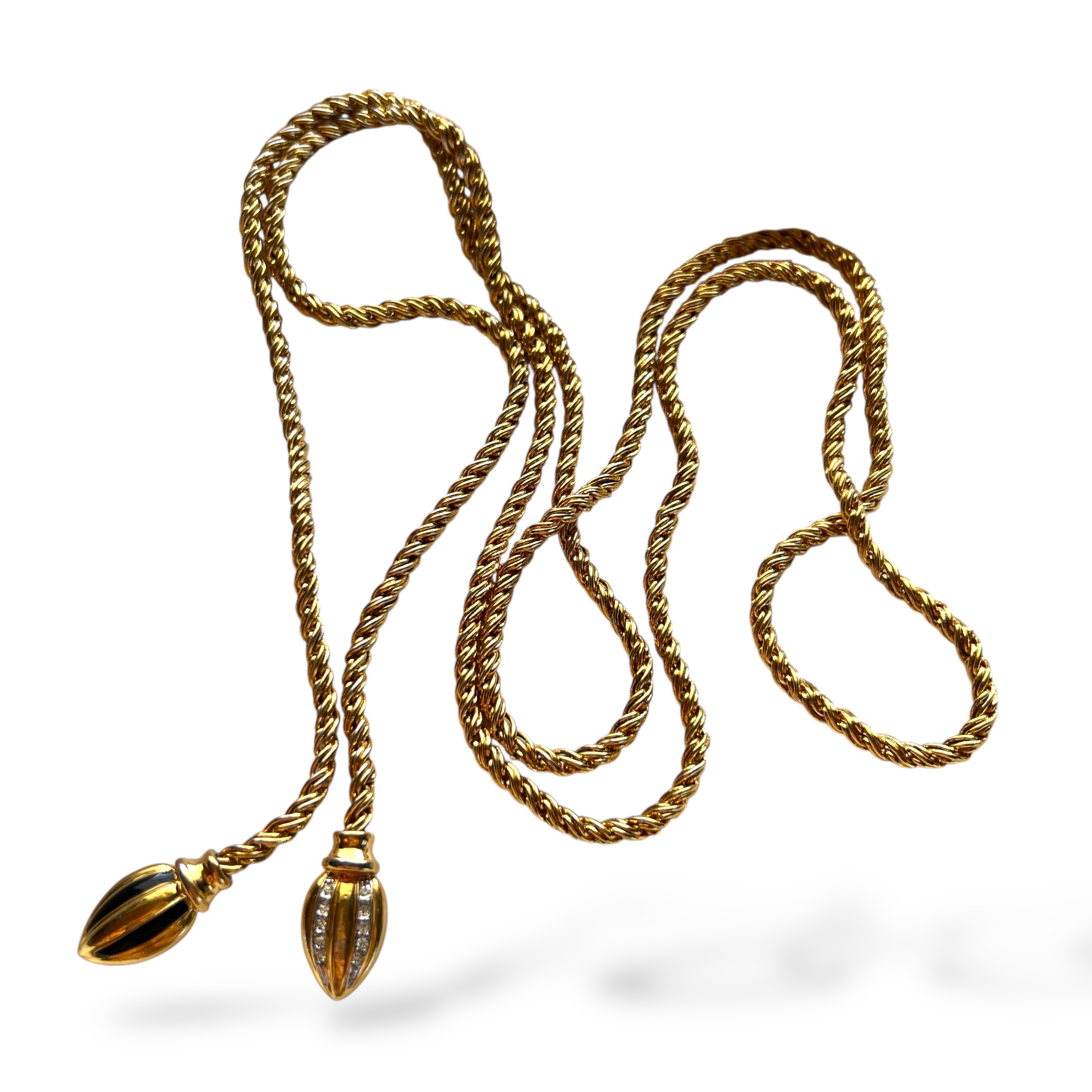 Vintažinis auksinės spalvos „lariat“ tipo kaklo papuošalas ~1980–1990 m.