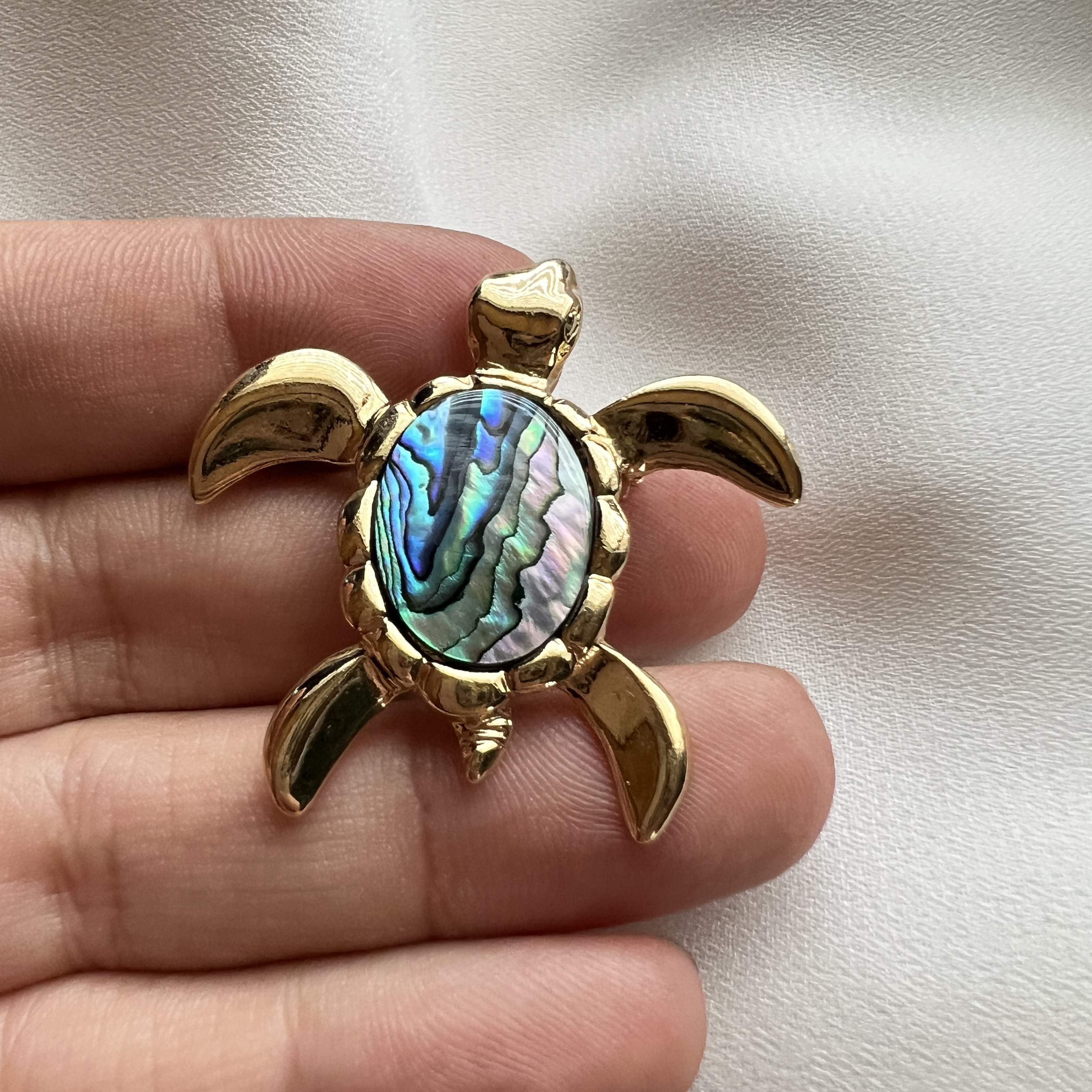 Vintažinė auksuota segė – vežliukas su perlamutru (abalone) 