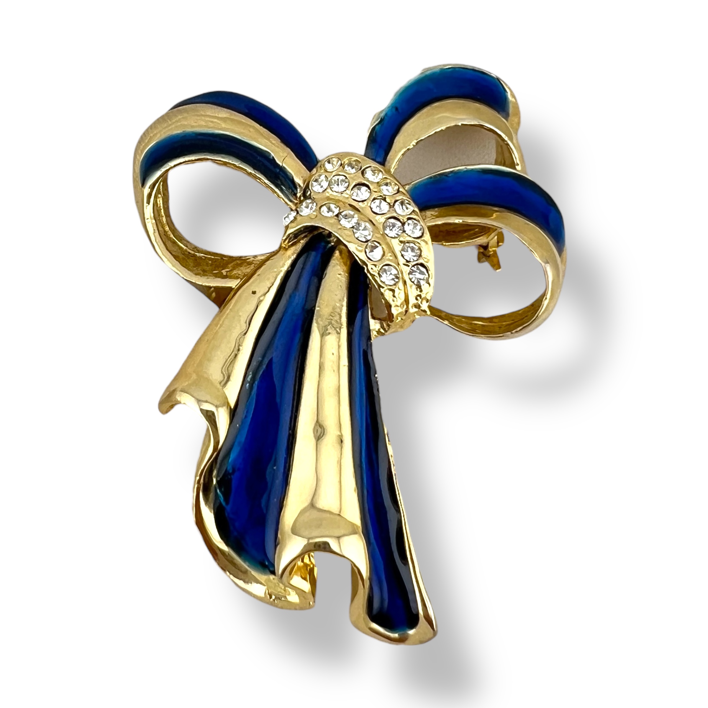 Mėlyno emalio ir kristalų kaspino sagė