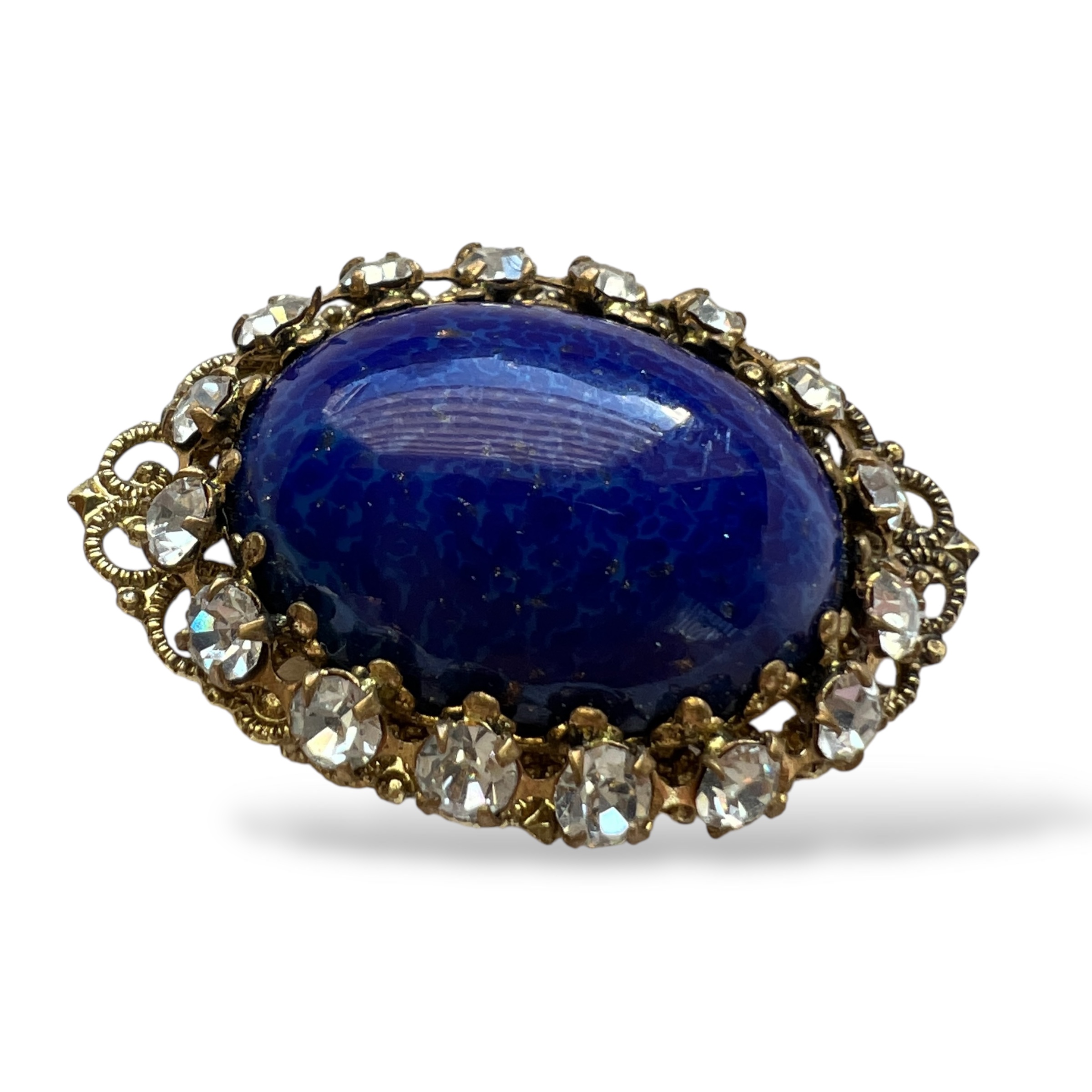 Vintažinė lapis lazuli sagė su kristalais