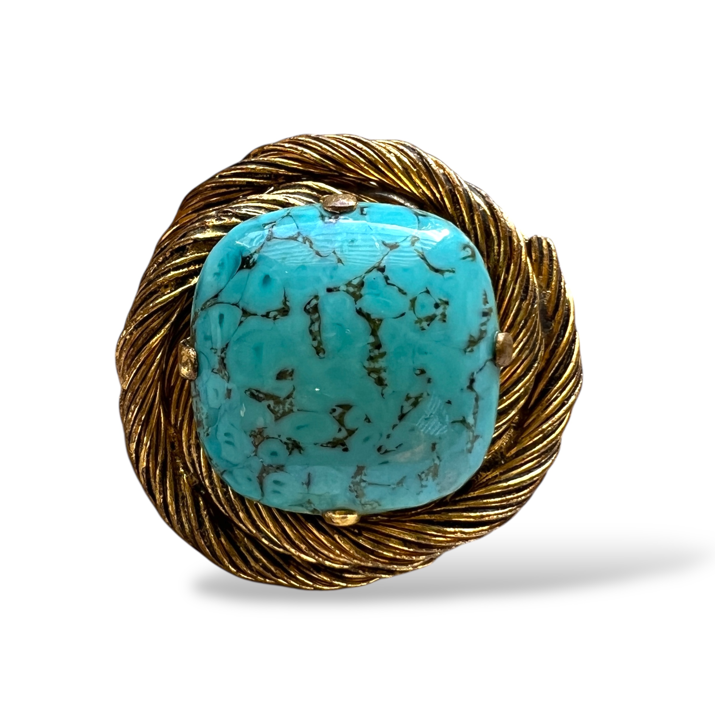 Vintažinė sagė su turkio imitacijos akmeniu