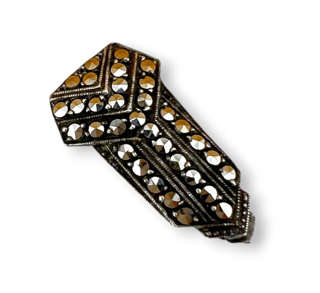 Vintažinis Sidabrinis Segtukas „Art Deco Geometrija“