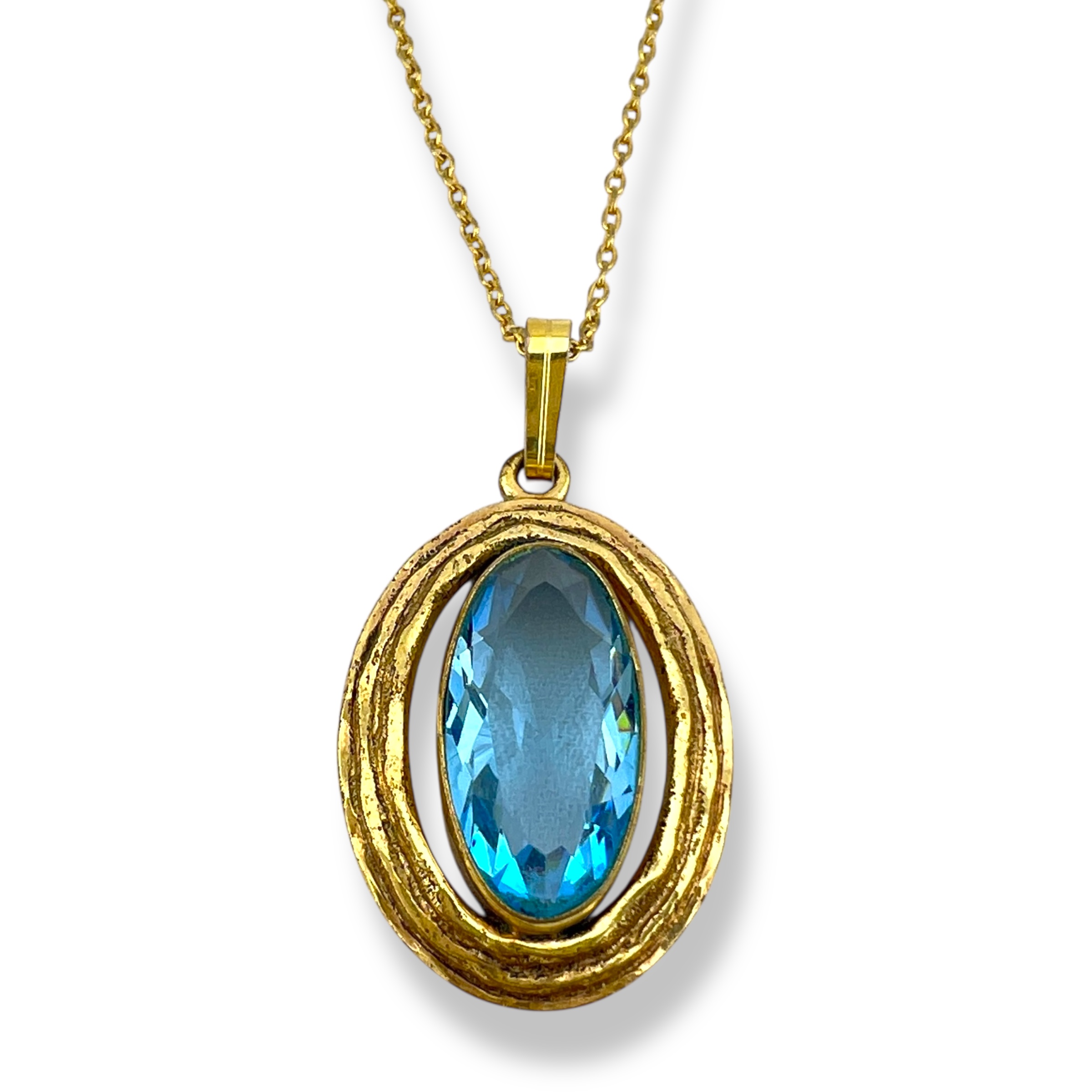 Vintažinis A&D „Rolled Gold“ pakabukas su melsvu akmeniu