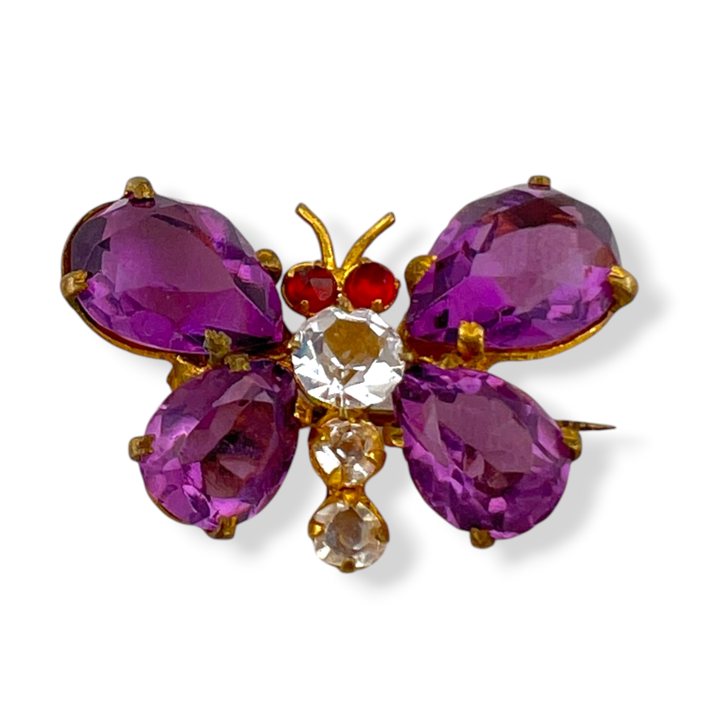 Vintažinė drugelio sagė – violetiniai kristalai (Victorian stiliaus)