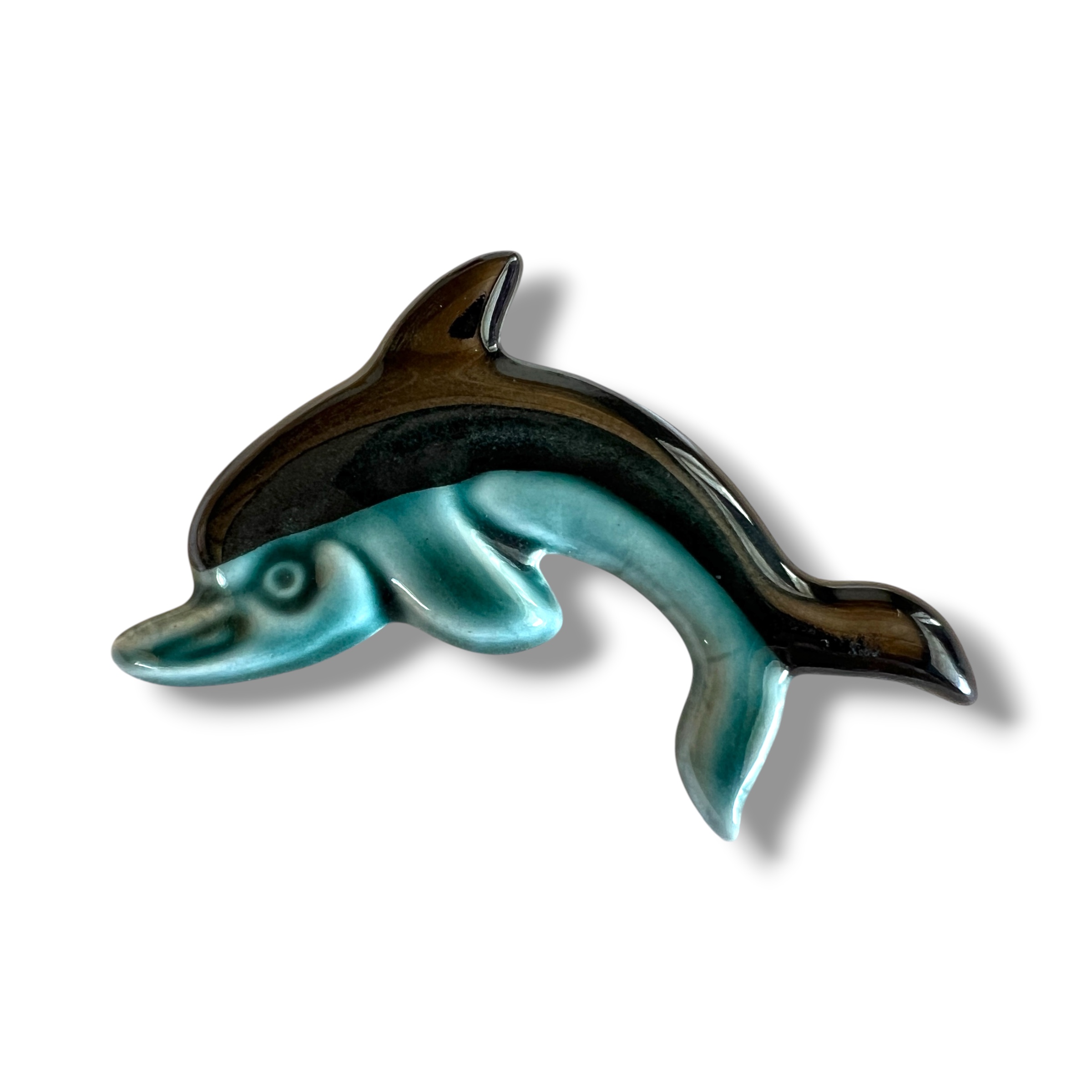 Vintažinė glazūruotos keramikos sagė „Delfinas“