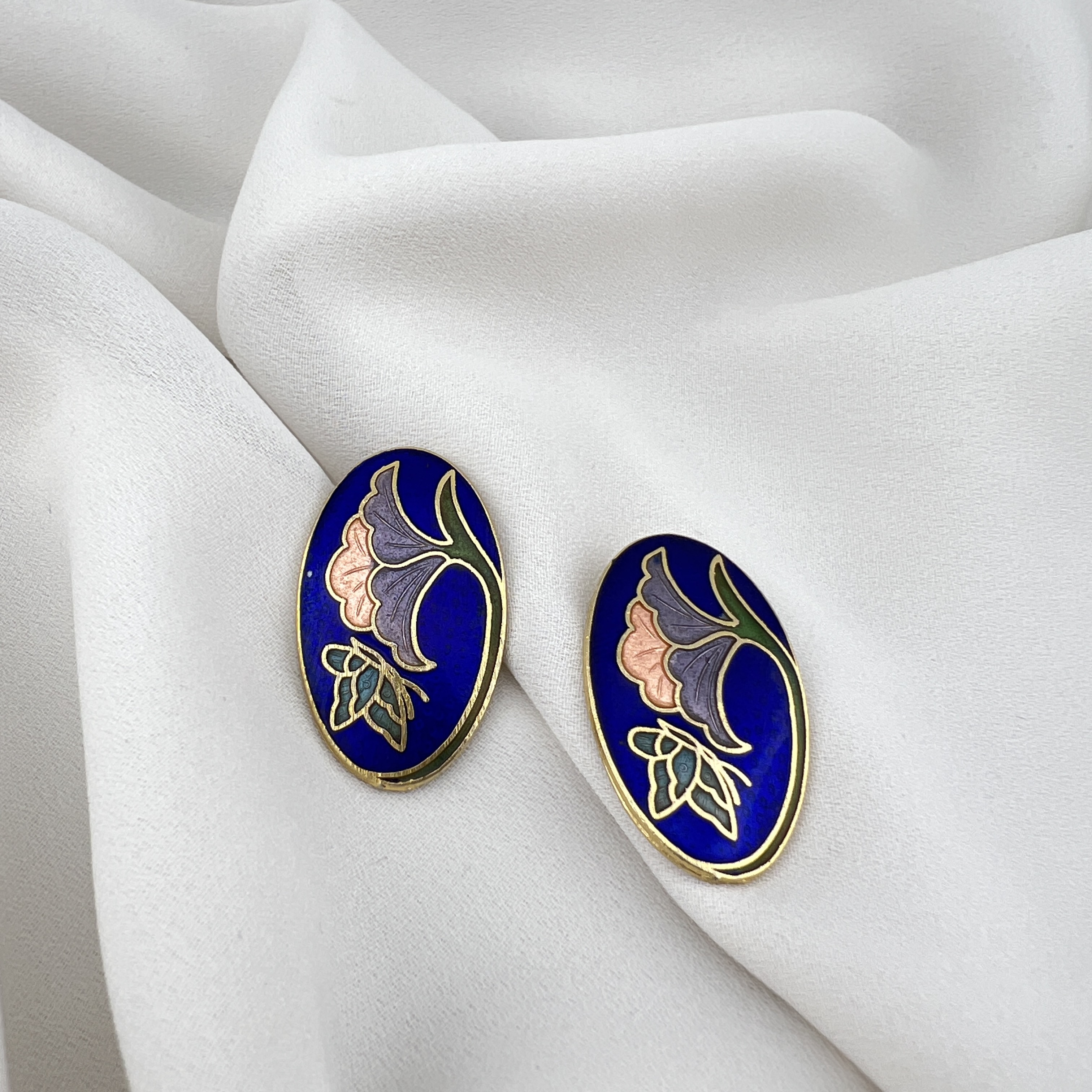 Vintažiniai Cloisonné auskarai – mėlyna elegancija