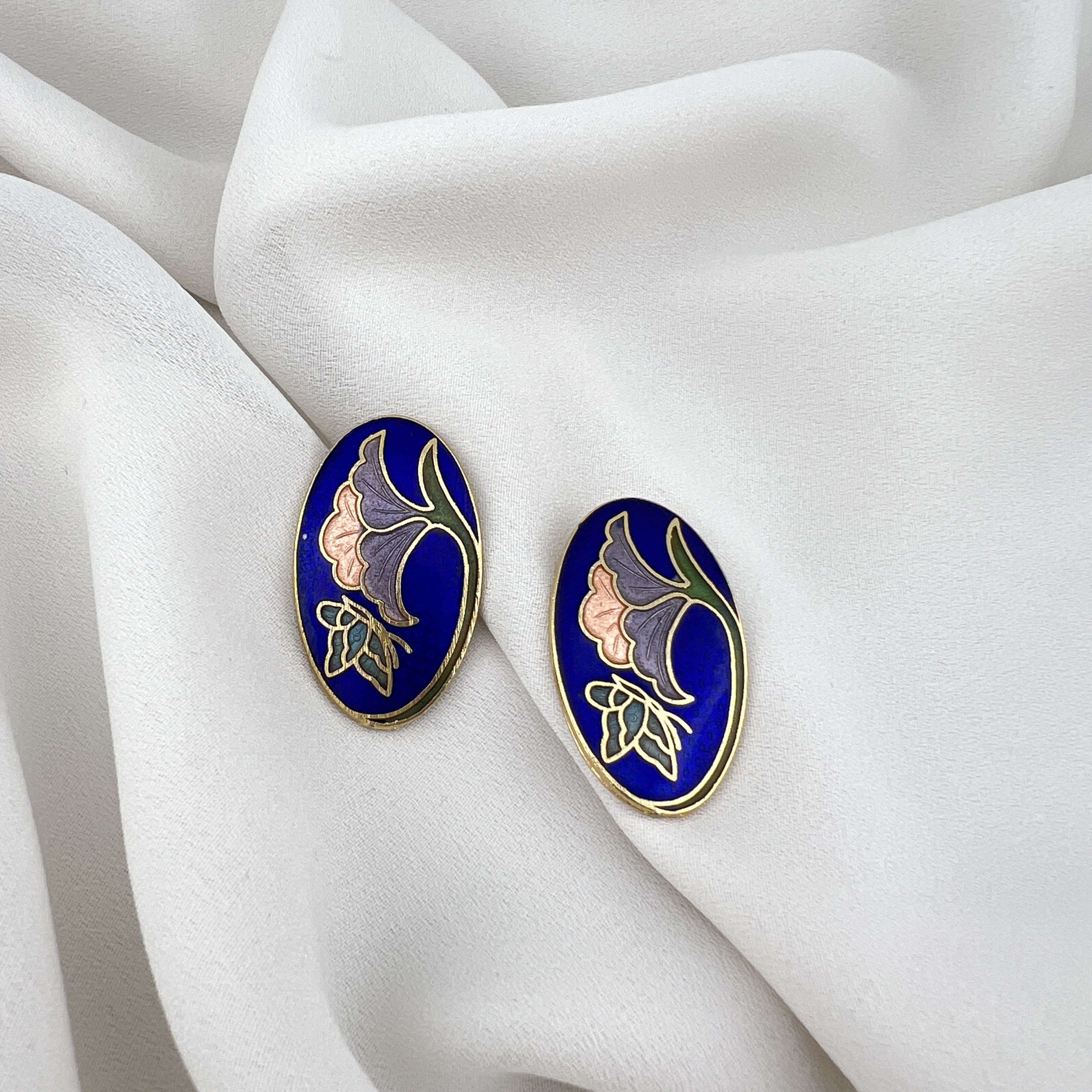 Vintažiniai Cloisonné auskarai – mėlyna elegancija