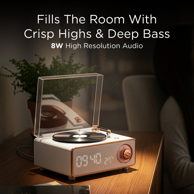 Pebble Disc Retro Bluetooth Speaker with Clock | Vintage Vinyl Design