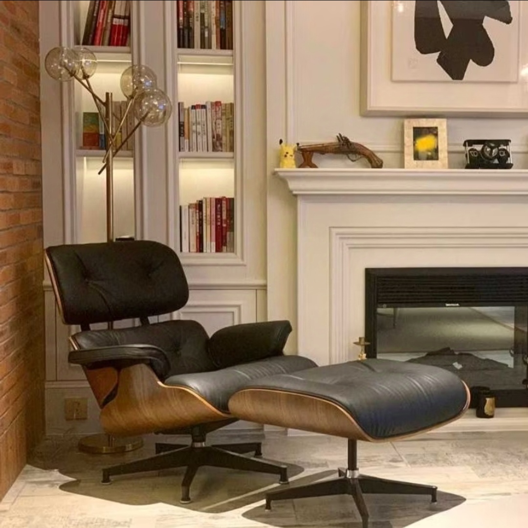 Eames Style Nappa Leather Lounge Chair & Ottoman Set