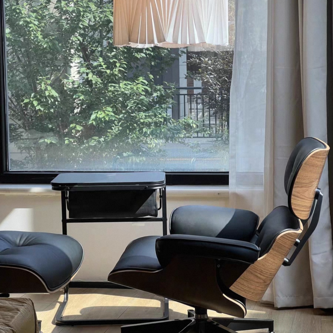 Eames Style Nappa Leather Lounge Chair & Ottoman Set