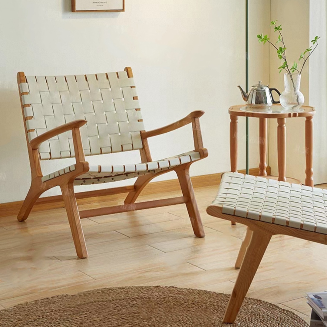 SALLY Wooden Lounge Chair Saddle Leather | Solid Wood Arm Chair Leather