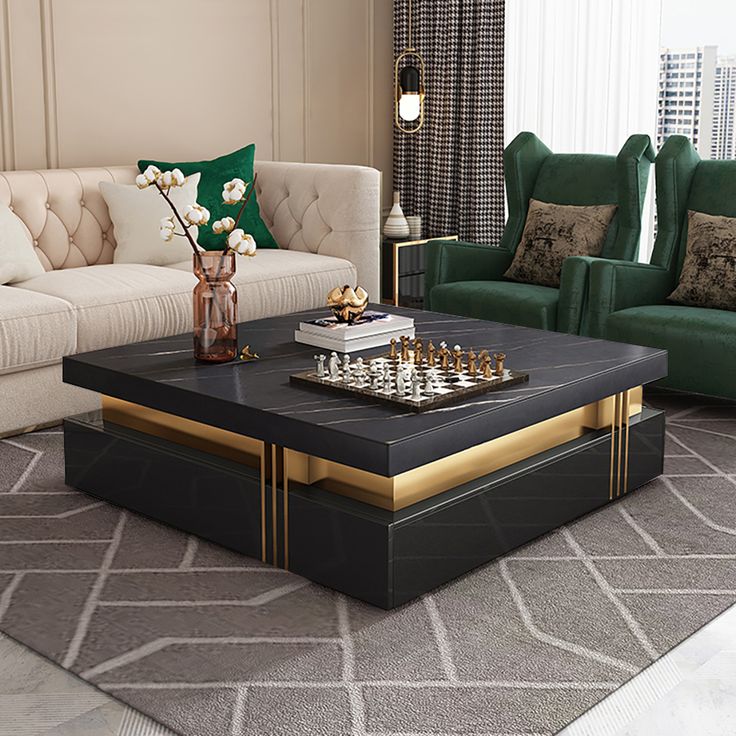 Timeless Luxury | Black and Gold Marble Finish Center Table