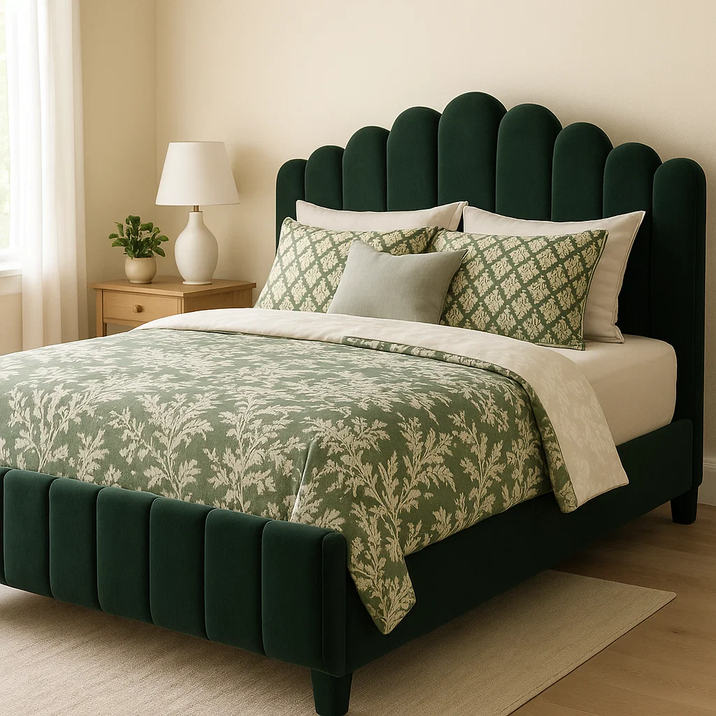 Emerald Dreamscape – Velvet Upholstered Bed Set