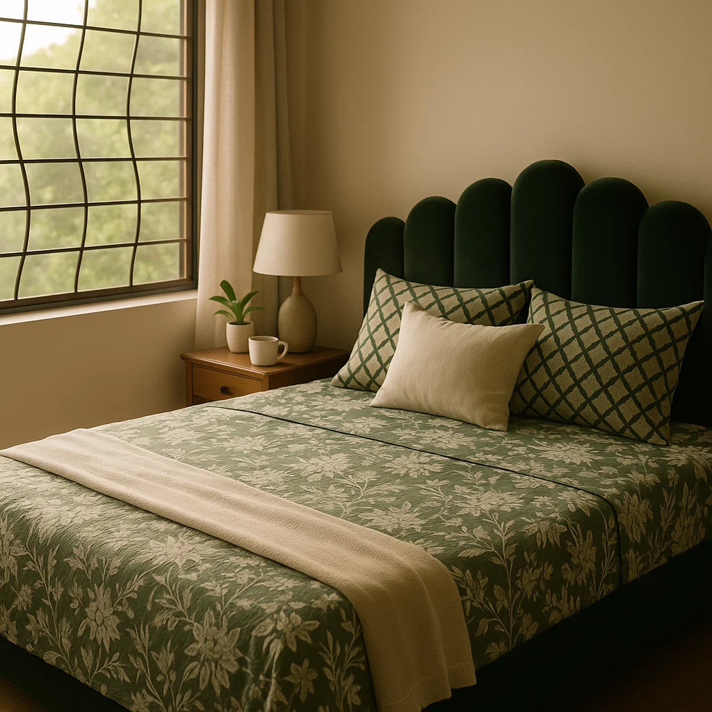 Emerald Dreamscape – Velvet Upholstered Bed Set