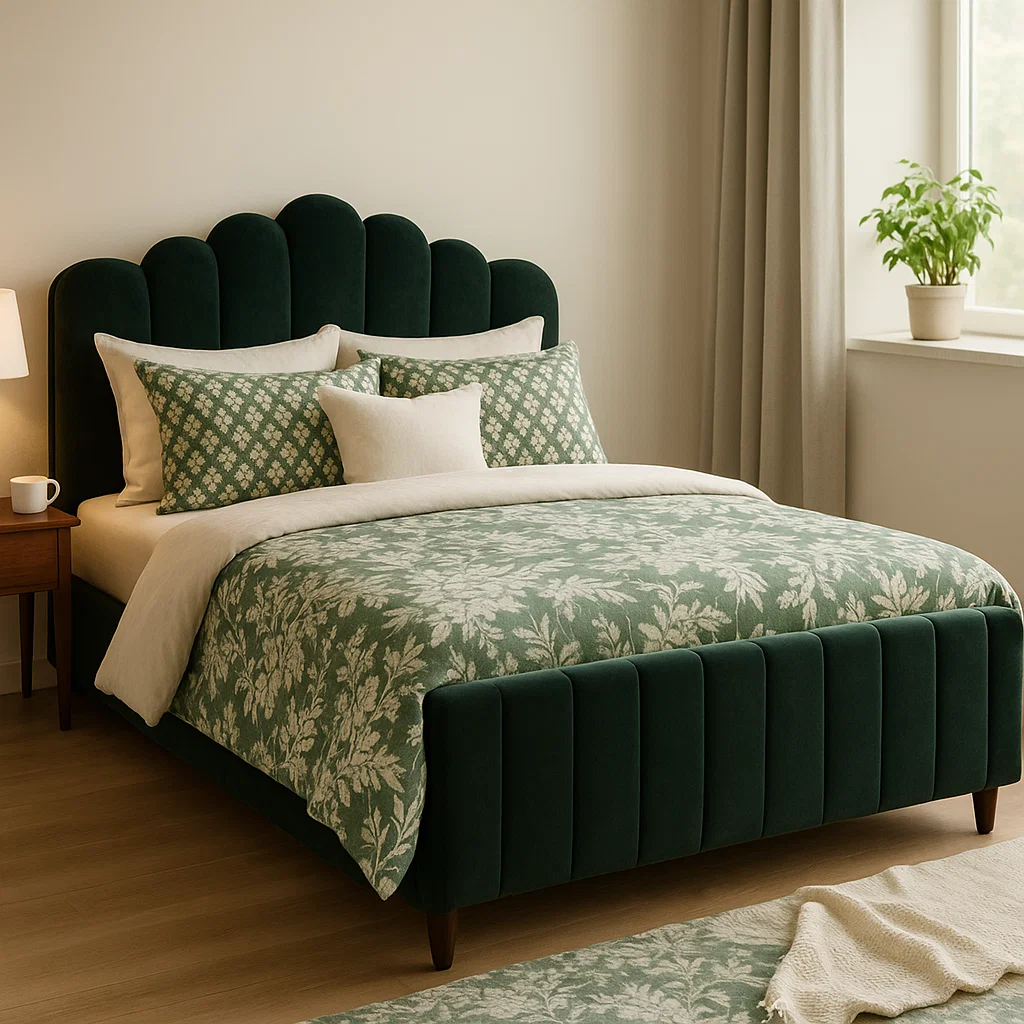 Emerald Dreamscape – Velvet Upholstered Bed Set